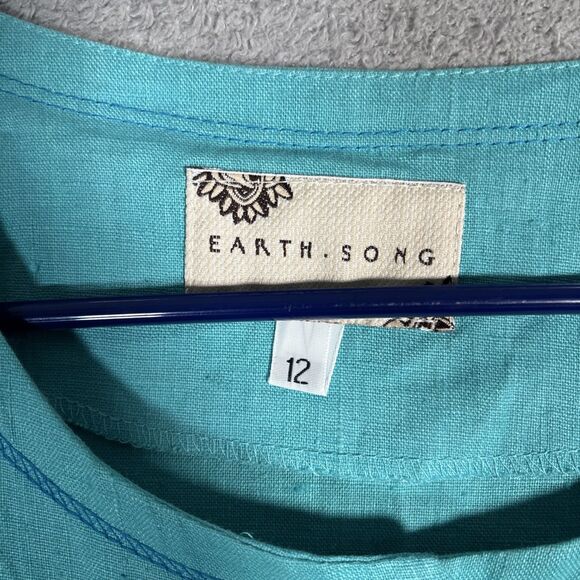 Earth Song Skirt Set Womens Size 12 Teal Linen Blend Gauze Boho Hippie Lagenlook - Picture 7 of 16